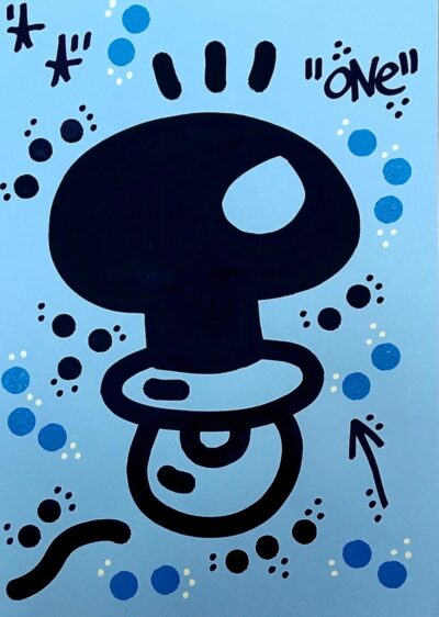 El Xupet Negre-"ONE ON BLUE"-Ink on Paper-Original Artwork