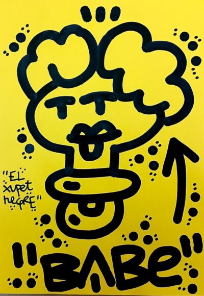 El Xupet Negre-"BABE ON YELLOW"-Ink on Paper-Original Artwork
