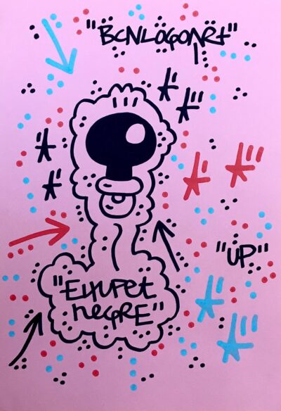 El Xupet Negre-"UP ON PINK"-Ink on Paper-Original Artwork